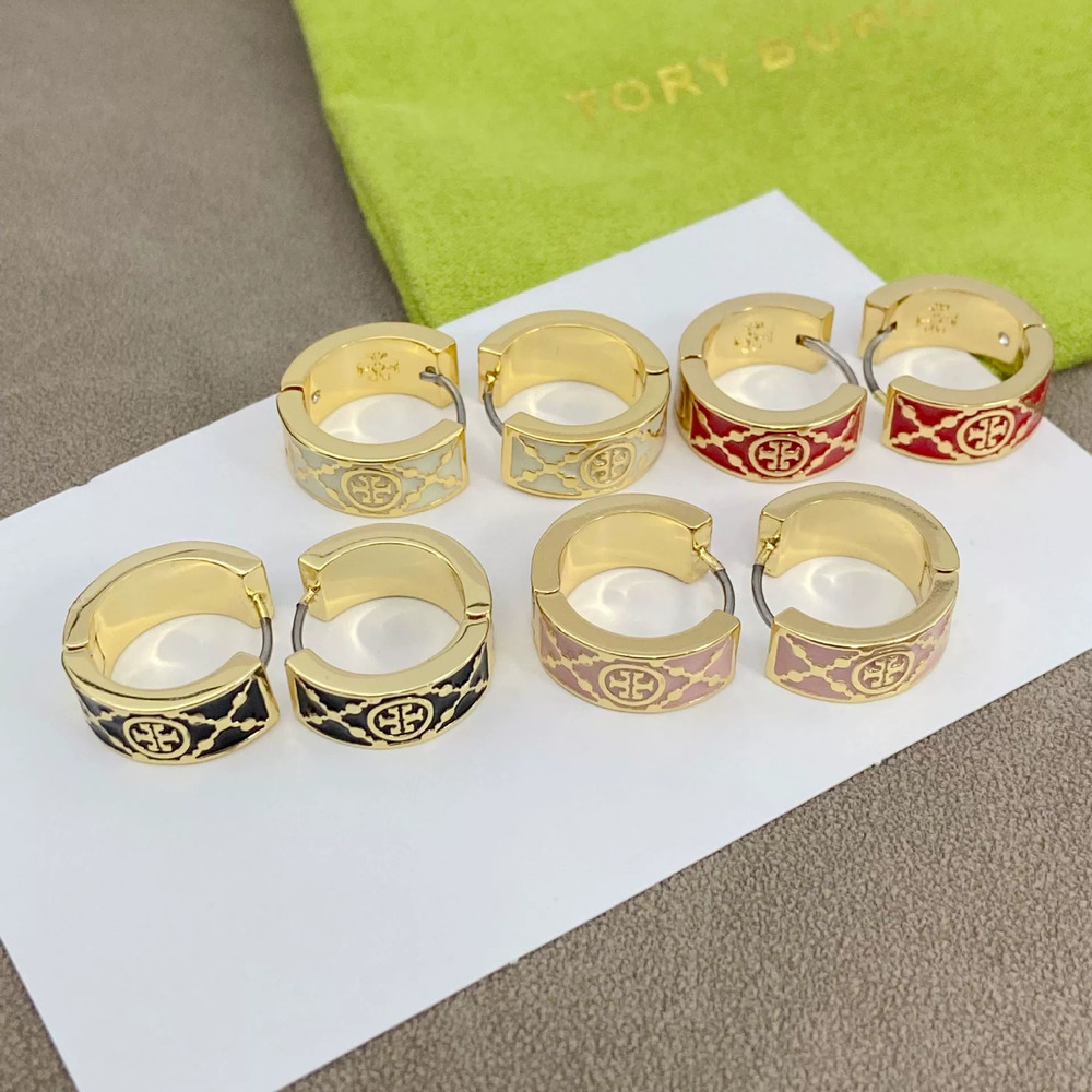 Tory Burch Vintage Gold Plated Enamel Cross Stud Earrings Stainless Steel